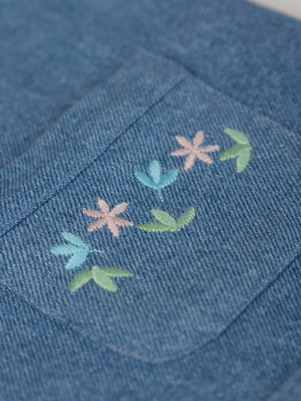 LIGHT BLUE EMBROIDERED ELBOW SLEEVE DENIM JACKET