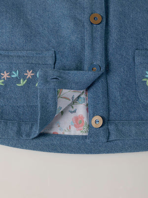 LIGHT BLUE EMBROIDERED ELBOW SLEEVE DENIM JACKET