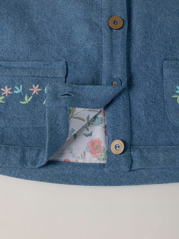 LIGHT BLUE EMBROIDERED ELBOW SLEEVE DENIM JACKET
