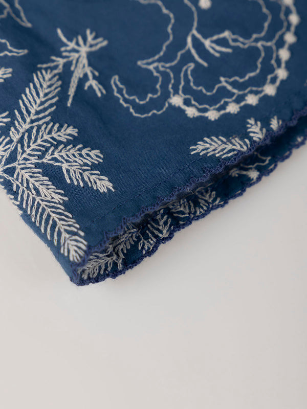 MEDIUM BLUE EMBROIDERED DRESS WITH BACK NECKLINE