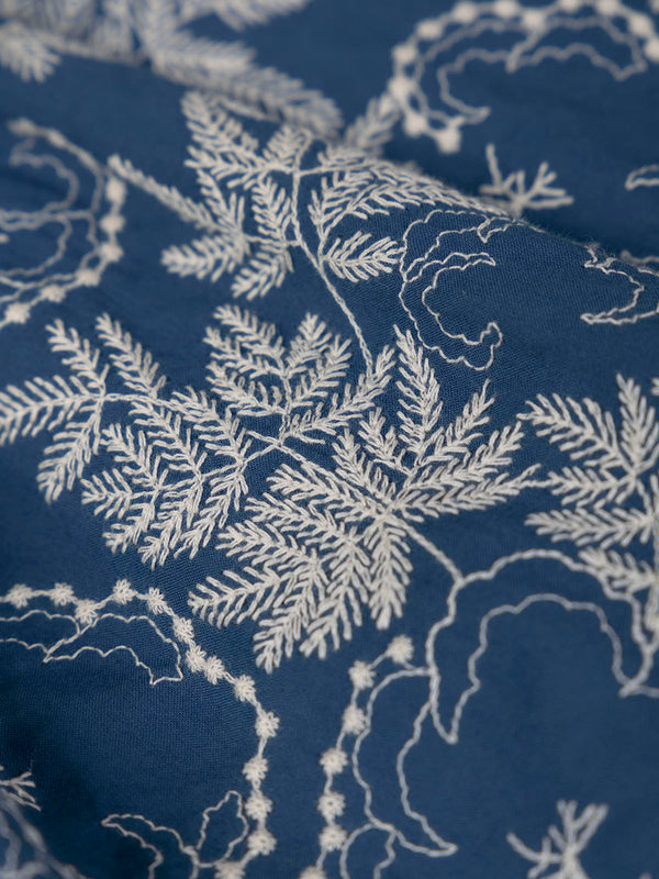 MEDIUM BLUE EMBROIDERED DRESS WITH BACK NECKLINE