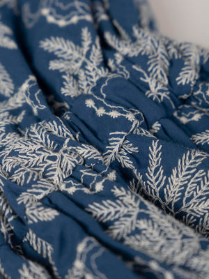 MEDIUM BLUE EMBROIDERED DRESS WITH BACK NECKLINE