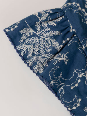 MEDIUM BLUE EMBROIDERED DRESS WITH BACK NECKLINE