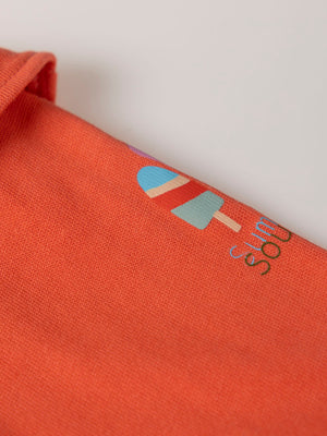 CORAL RUFFLE ELBOW SLEEVE HOODED SWEATSHIRT