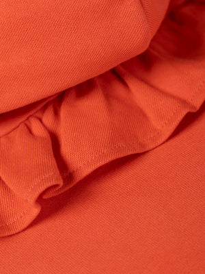 CORAL RUFFLE ELBOW SLEEVE HOODED SWEATSHIRT