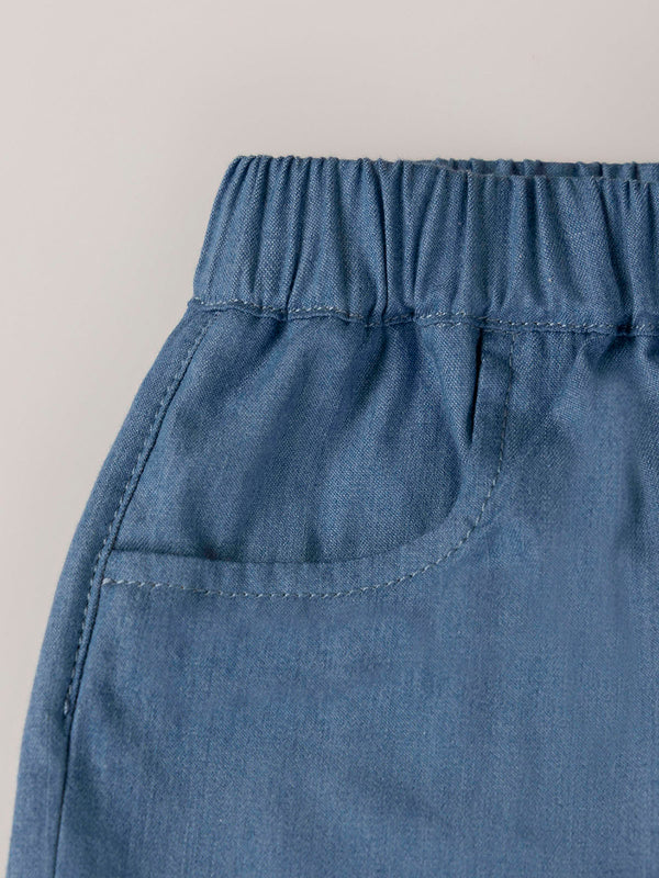 BLUE DENIM SHORTS WITH ELASTIC WAIST