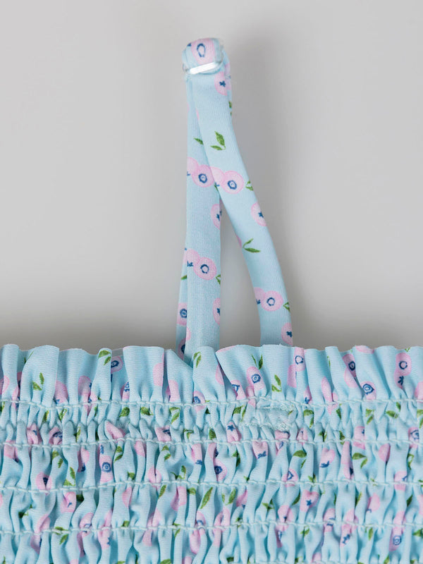 Bikini con frunces estampado arándanos azul claro