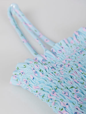 Bikini con frunces estampado arándanos azul claro