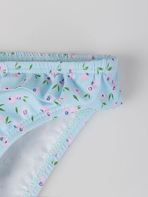 Bikini con frunces estampado arándanos azul claro