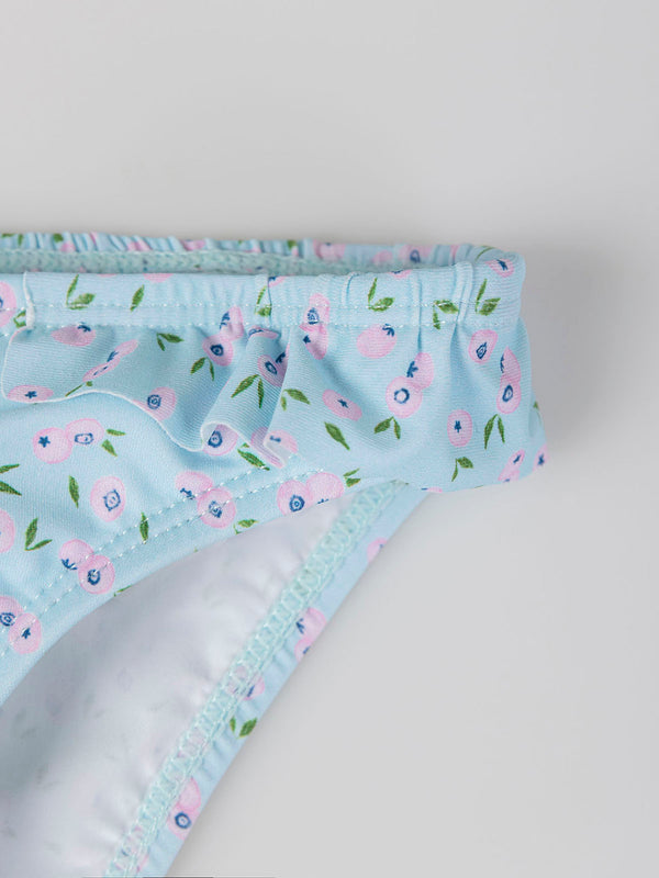 Bikini con frunces estampado arándanos azul claro