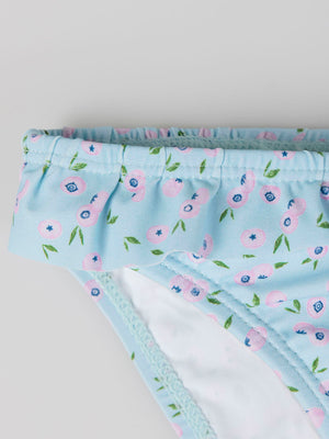 Bikini con frunces estampado arándanos azul claro
