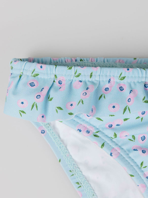 Bikini con frunces estampado arándanos azul claro