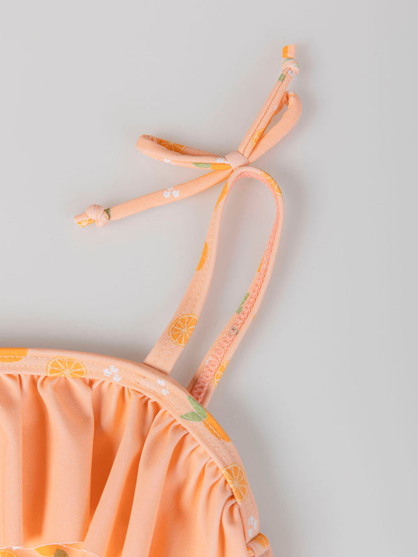 Bañador con tirantes estampado mandarinas naranja claro