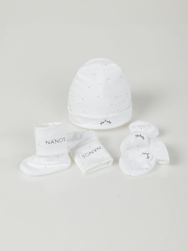PACK OF PURE WHITE HAT, MITTENS AND BOOTIES