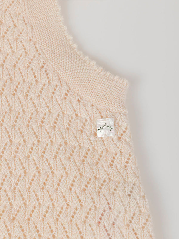 PEACH OPENWORK KNITTED ROMPER