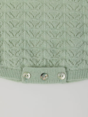 LIGHT GREEN OPENWORK KNITTED ROMPER