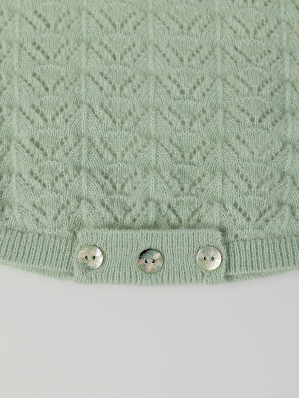 LIGHT GREEN OPENWORK KNITTED ROMPER