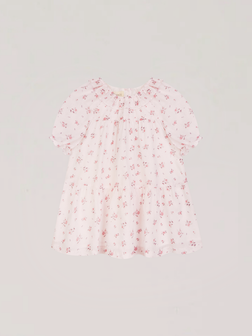 VESTIDO VOLUMEN MANGA CORTA ESTAMPADO ROSAS NATA