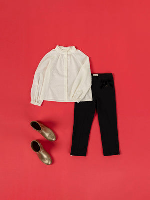 BLUSA CUELLO MAO CON VOLANTE BLANCO PURO