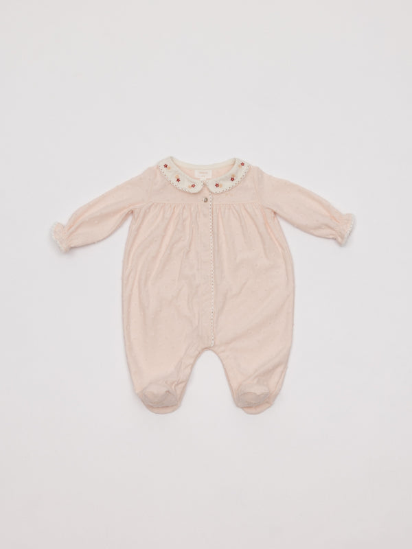 PIJAMA PLUMETI CIRCULAR CUELLO BORDADO ROSA