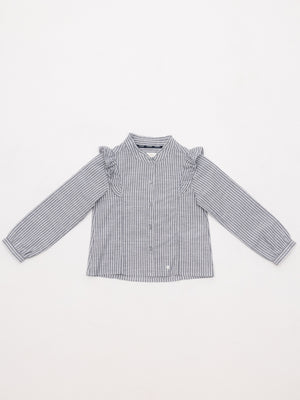 CAMISA POPELÍN RAYAS VOLANTES AZUL