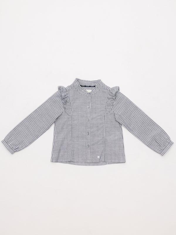 CAMISA POPELÍN RAYAS VOLANTES AZUL