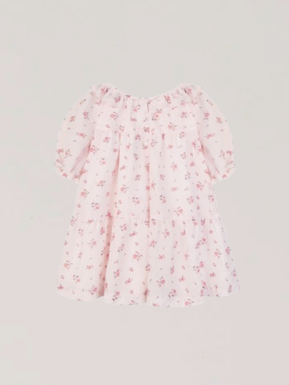 VESTIDO VOLUMEN MANGA CORTA ESTAMPADO ROSAS NATA
