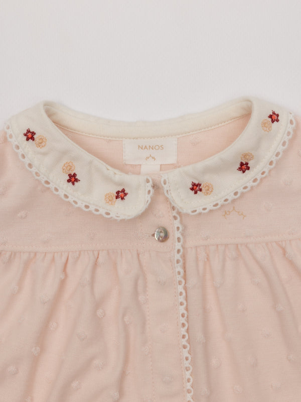 PIJAMA PLUMETI CIRCULAR CUELLO BORDADO ROSA