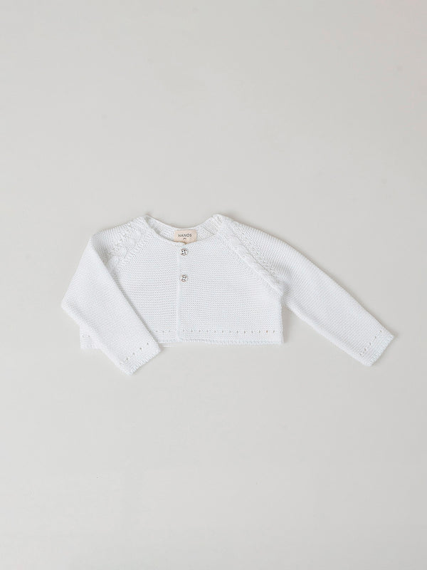 PURE WHITE BUTTONED KNITTED JACKET
