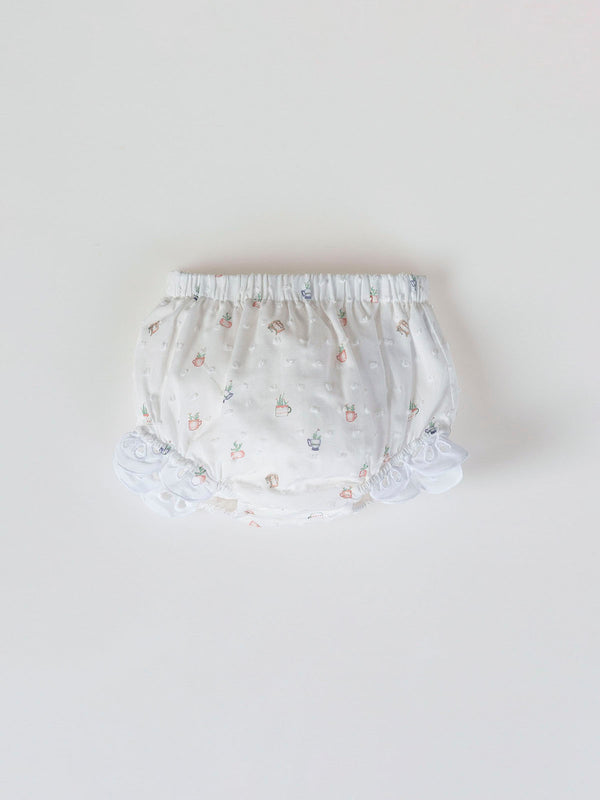 MINI CON BRAGUITA PLUMETI ESTAMPADO MACETA NATA