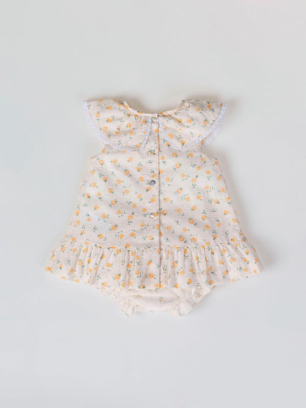 MINI CON BRAGUITA DE PLUMETTI ESTAMPADO MELOCOTONES BLANCO ROTO