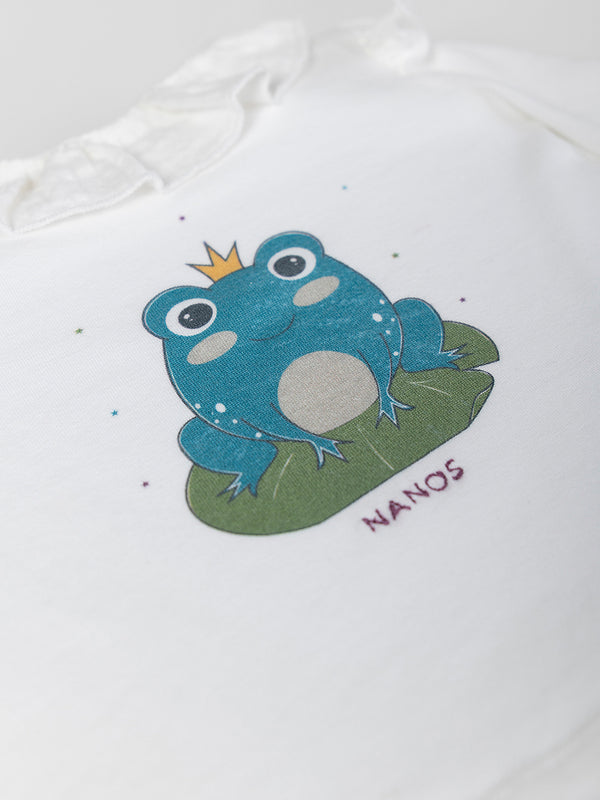 COMBINED T-SHIRT WITH FROG PRINT IN PURE WHITE
