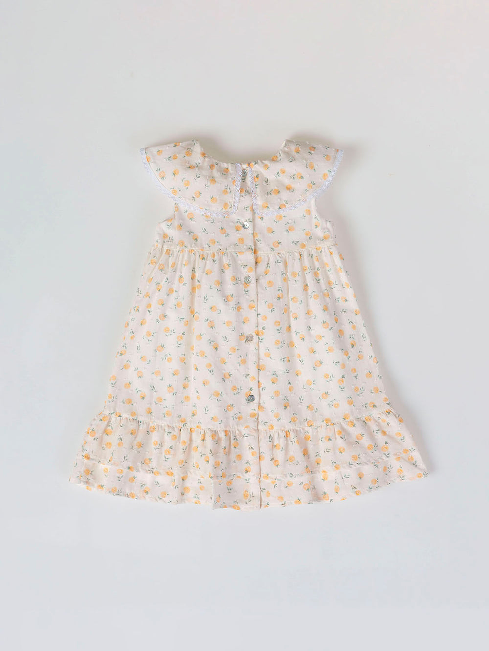 VESTIDO DE PLUMETIS ESTAMPADO MELOCOTONES DOS VOLANTES MELOCOTÓN