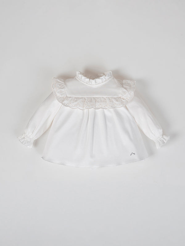 OFF-WHITE LACE RUFFLE BLOUSE