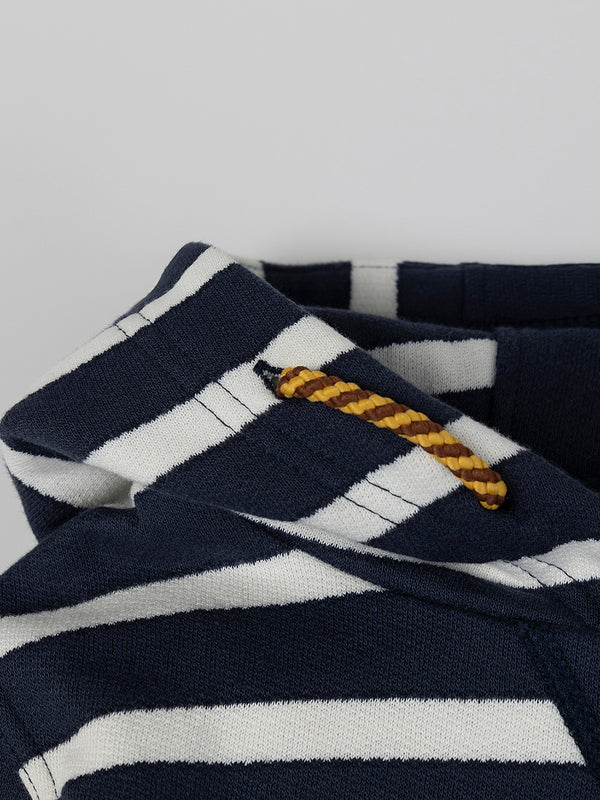 NAVY BLUE FISH PRINT NAVY STRIPED HOODIE