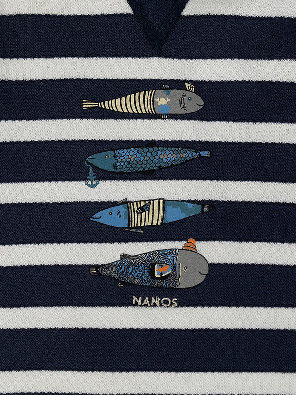 NAVY BLUE FISH PRINT NAVY STRIPED HOODIE