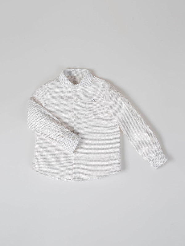 CAMISA CUELLO ITALIANO ESTAMPADO LUNARES BLANCO PURO