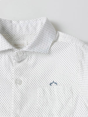 CAMISA CUELLO ITALIANO ESTAMPADO LUNARES BLANCO PURO