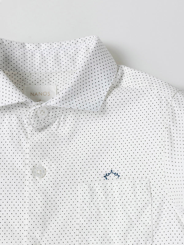 CAMISA CUELLO ITALIANO ESTAMPADO LUNARES BLANCO PURO