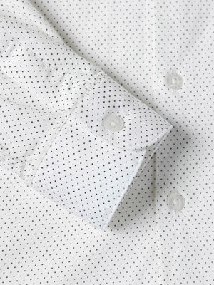 CAMISA CUELLO ITALIANO ESTAMPADO LUNARES BLANCO PURO