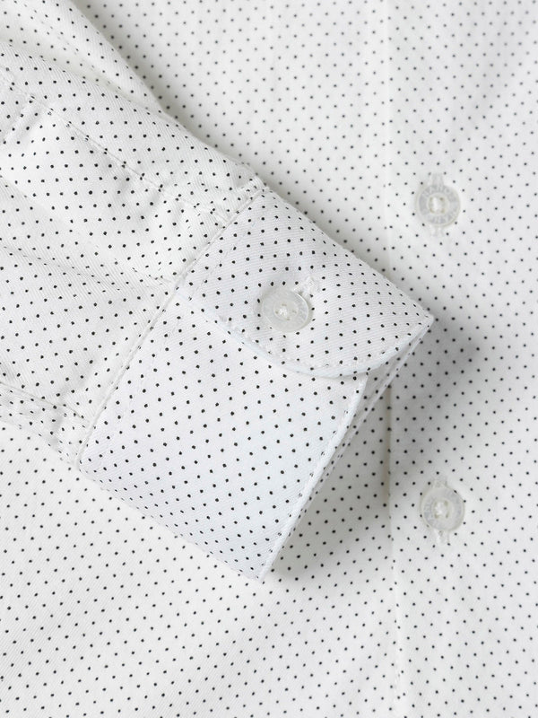 CAMISA CUELLO ITALIANO ESTAMPADO LUNARES BLANCO PURO