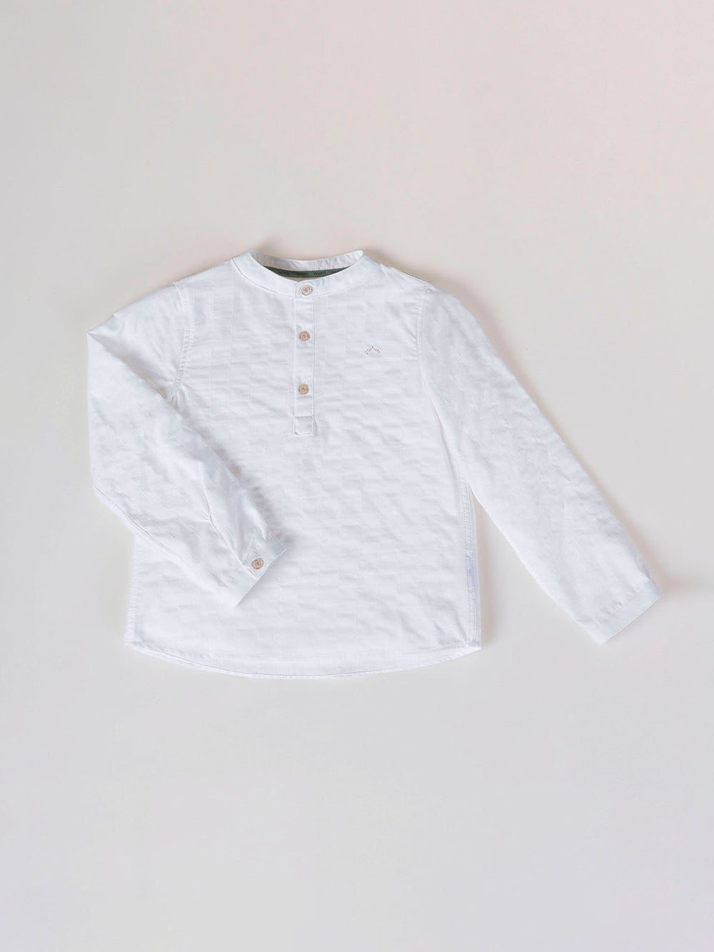 CAMISA ALGODÓN TEJIDO FANTASÍA CUELLO PANADERO NATA