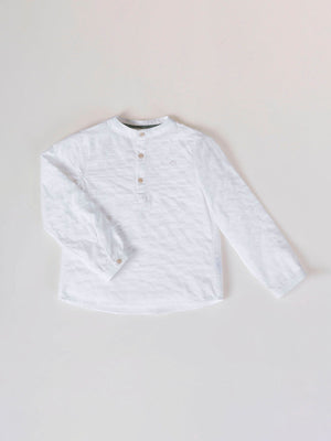 CAMISA ALGODÓN TEJIDO FANTASÍA CUELLO PANADERO NATA