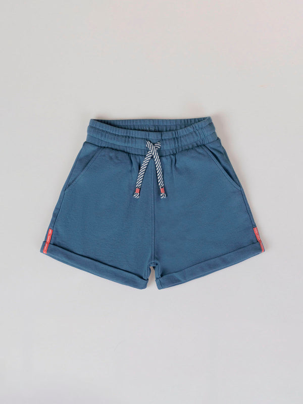 PANTALÓN CORTO DE FELPA CINTAS AZUL MEDIO