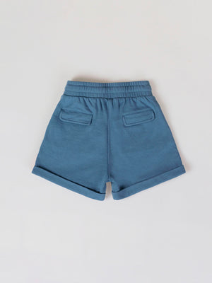 PANTALÓN CORTO DE FELPA CINTAS AZUL MEDIO