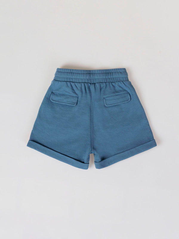 PANTALÓN CORTO DE FELPA CINTAS AZUL MEDIO
