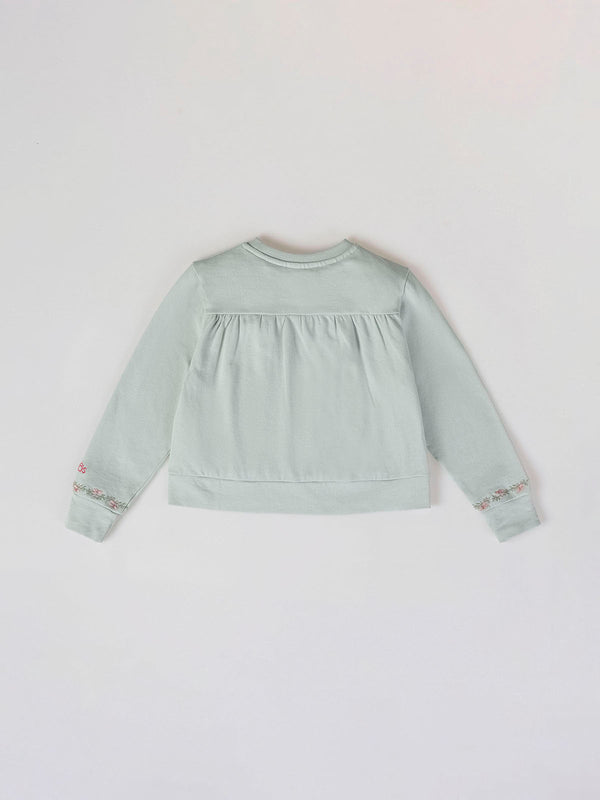 SUDADERA DE FELPA BORDADOS PUÑO VERDE CLARO