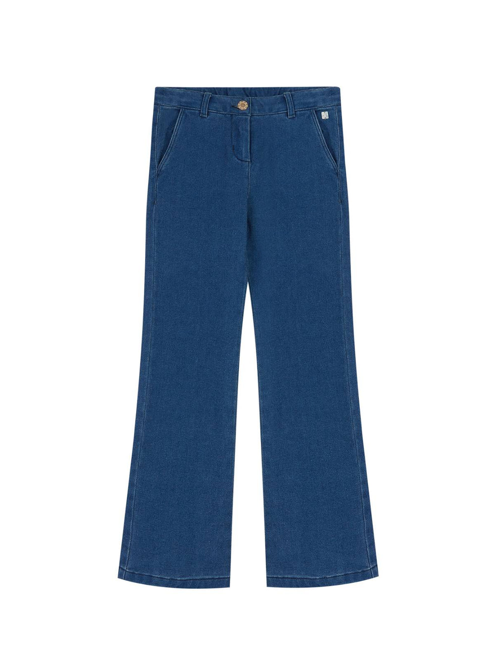 INDIGO EMBROIDERED DENIM CULOTTE PANTS