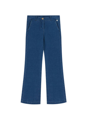 INDIGO EMBROIDERED DENIM CULOTTE PANTS
