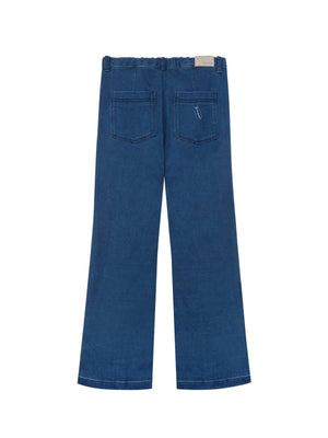 INDIGO EMBROIDERED DENIM CULOTTE PANTS